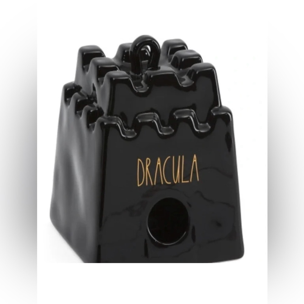 Rae Dunn Ceramic Black Halloween Castle "Dracula" Birdhouse Decor